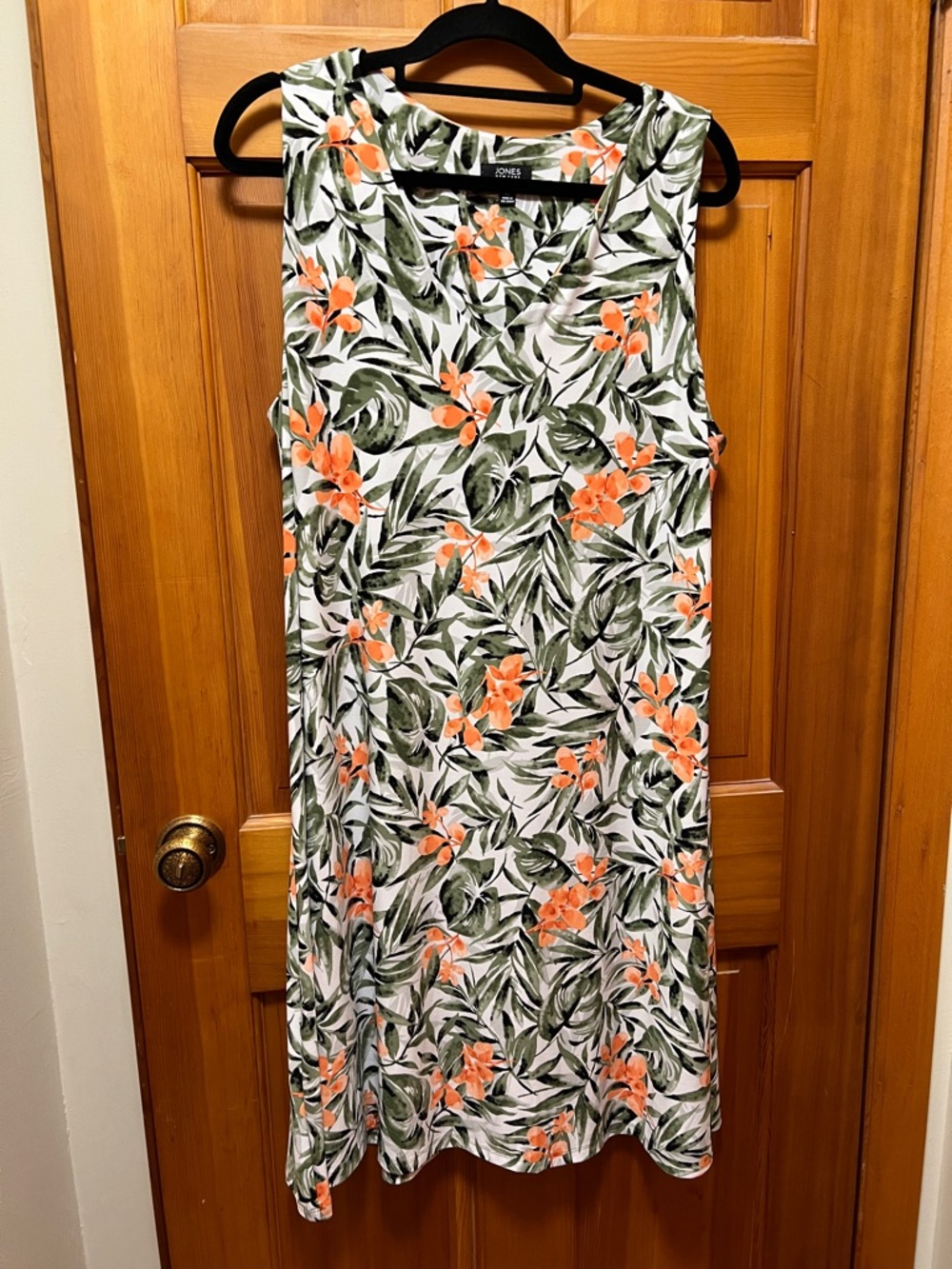 Jones New York White Dress with Orange Floral and Green Leaf Print